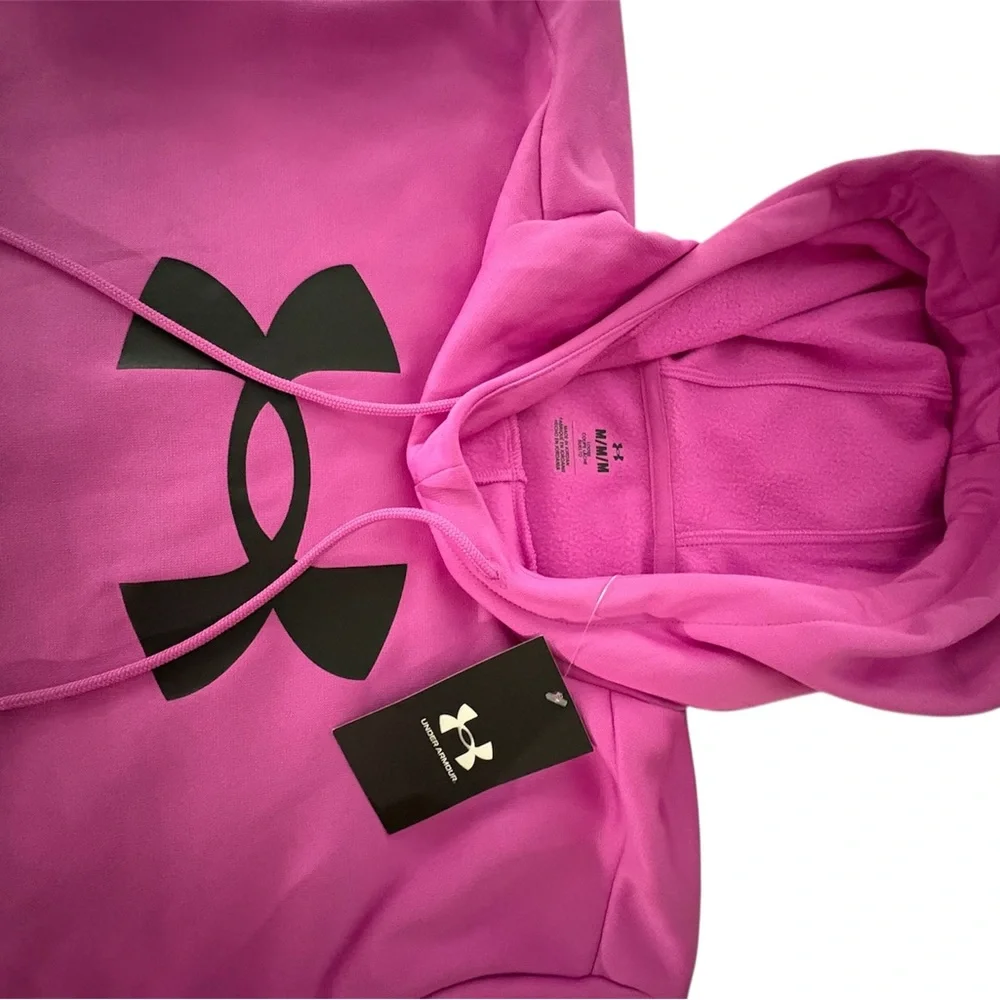 NEW w/tags!Women’s Medium Under Armour Fleece Hoodie .Vivid Magenta w black logo - Picture 3 of 9